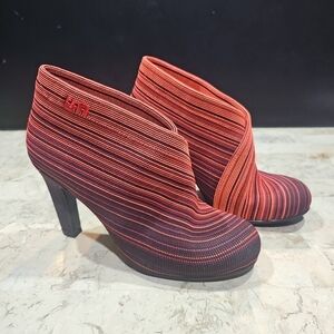 Striped Red and Black Ankle Boots